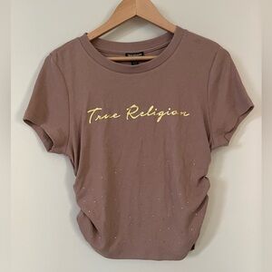 NWT True Religion Women's Mauve Logo Tee with Embellishments size XL